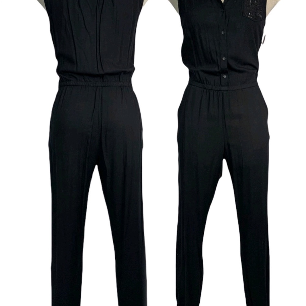 Elegant Jumpsuit Black Embellished Sequin Pocket Size S - Picture 9 of 9